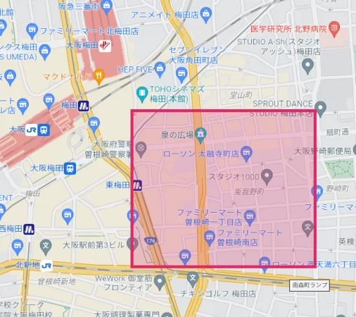 大阪キタのエリア紹介（地図画像）